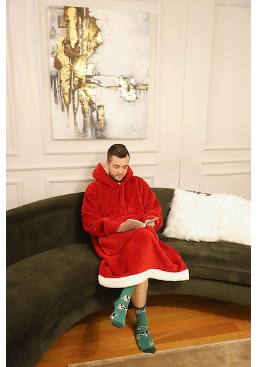 Rokeff Wellsoft Tek Kişilik Giyilebilir Battaniye Bordo Beyaz Bantlı S/m