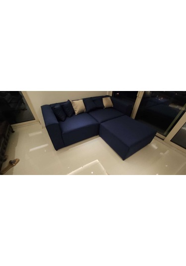 Mode Soft Köşe Koltuk Takımı 3 Modül 2 Köşe 1 Puf Lacivert Keten