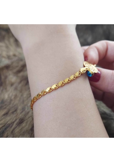 Altınbeyi Reşat Çeyrekli Pullu Zincirli Bileklik Sarı Altın