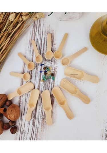 Ahşap Tahta Baharat Şeker Kahve Reçel Kaşığı 12 Li