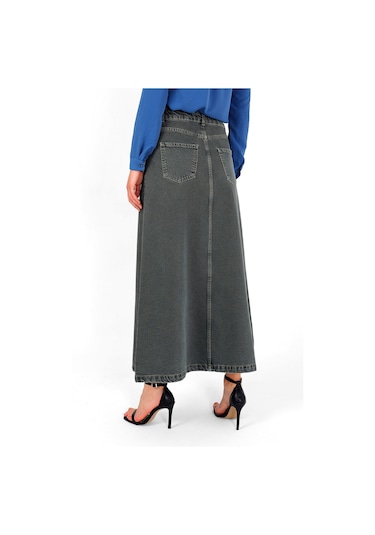 Yüksek Bel A Kesim Denim Etek Yeşil