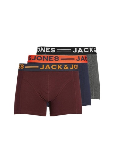 Jack & Jones Erkek 3'lü Düz Renk Boxer Paketi 12113943 Burgundy Bordo