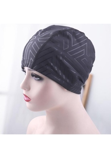 Beyaz Geometrik Baskı Daralan Trim Rahat Unisex Yüzme Şapkası Yetişkin Kulak Koruyucu Yüzme Havuzu Şapka Yüzme Aksesuarları Beyaz