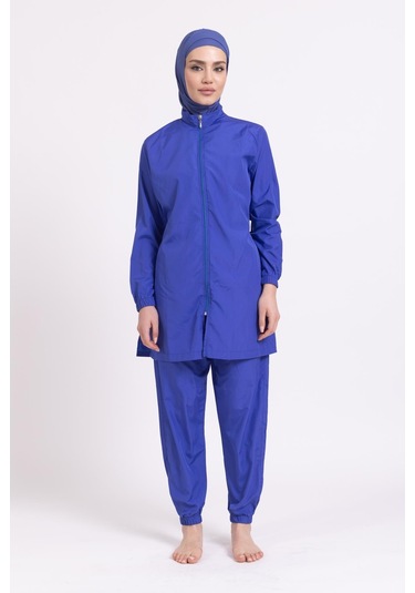 Kadın 23203 Büzgülü Paraşüt Tam Tesettür Mayo Saks Mavi-saks Mavi 34286 - 1 Saks Mavi