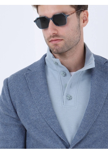 Kip Mavi Düz Modern Fit Yün Karışımlı Örme Ceket Çok Renkli