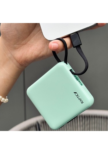 Raptic Lightning Ve Type-c Kablolu Dijital Led Göstergeli Askılı Powerbank 5000mah Yeşil