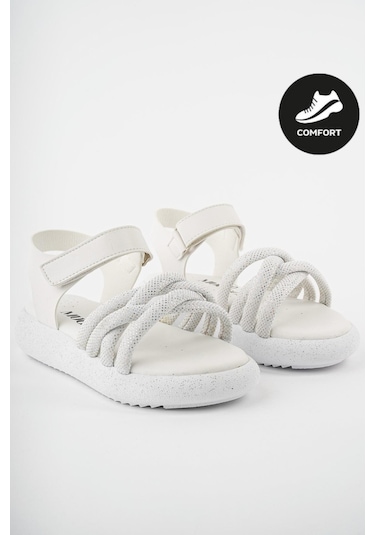 Muggo Jazz Garantili Günlük Ortopedik Hafif Taban Örgü Detaylı Cırtlı Kız Çocuk Sandalet Beyaz Muggo Jazz Garantili Günlük Ortopedik Hafif Taban Örgü Detaylı Cırtlı Kız Çocuk Sandalet Beyaz