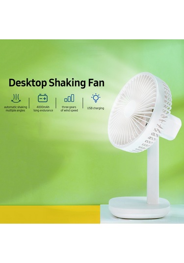 Yunboo 6.5" Masif Hava Akışlı Şarjlı Titreşimli Masa Üstü Fanı - 3 Hız Ayarı Ve 4000mah Pil Beyaz
