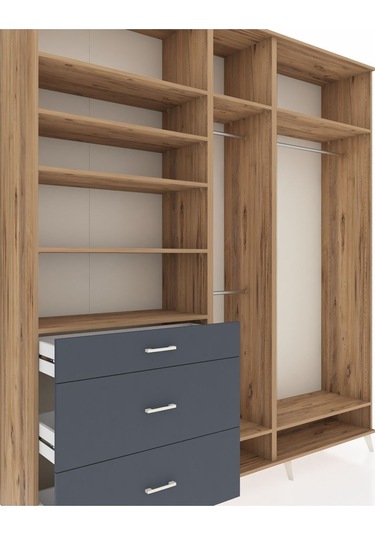 Hyperion Dolap 9 Raflı 3 Çekmeceli 3 Askılı 220x44x243 Çam-çam/antrasit Atlas Çam/antrasıt