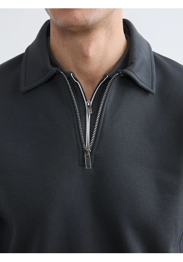 Lc Waikiki Antrasit Fermuar Kapamalı Polo Yaka Erkek Sweatshirt