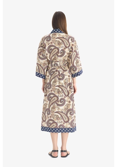 Defacto Regular Fit Kuşaklı Etnik Desenli Pamuklu Kimono-fall İn Love D0456ax25spnv247 Lacivert