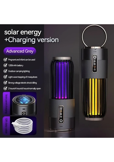 Motion003 Gri Ruizhe Sivrisinek Lambası 1200mah Usb Şarj Taşınabilir Elektrikli Öldürücü 3 Seviyeli Zamanlayıcı Gece Lambası