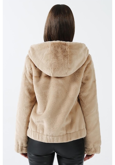 Only Kadın Onlvıda Kapüşonlu Peluş Mont 15260047 Bej Bej