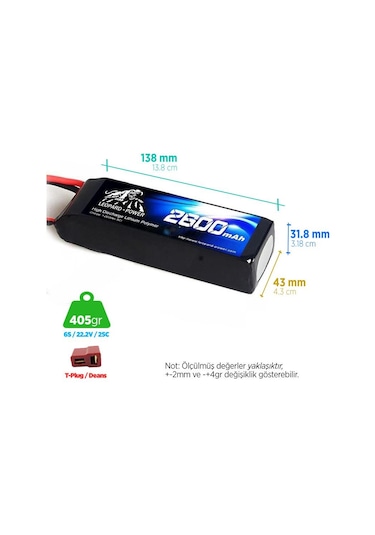 Leopard Power 2600 mAh 22.2V 6S 25C Lipo Batarya Pil T Plug
