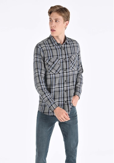 Colin's Colins Regular Fit Shirt Neck Ekoseli Erkek Mavi Uzun Kol Gömlek Cl1065946 Q1.v1 Ble Mavi