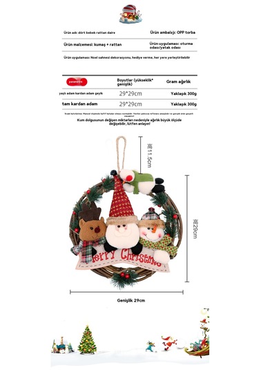 Noel Rattan Çelenk Dekorasyon Kolye Kardan Adam Tarzı 024