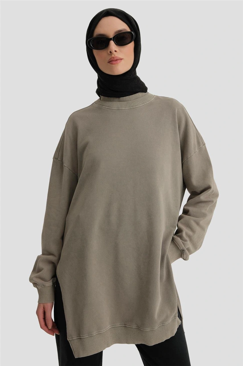 Armine Yıkama Efektli Sweat 24kd6805 Vizon Vizon