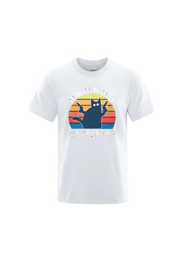 Teekossc Pew Pew Madafakas Erkek Kısa Kollu Komik Kedi T-shirt Vintage Yazlık Ekip Üstü Streetwear Chınanane Nane