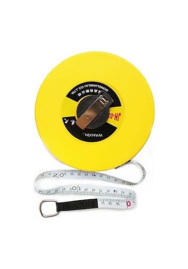 Jianda Fiber Deri Mezura Disk Şeklinde Elle Kumandalı Yumuşak Cetvel Şantiye Ölçüm Cetveli 50m