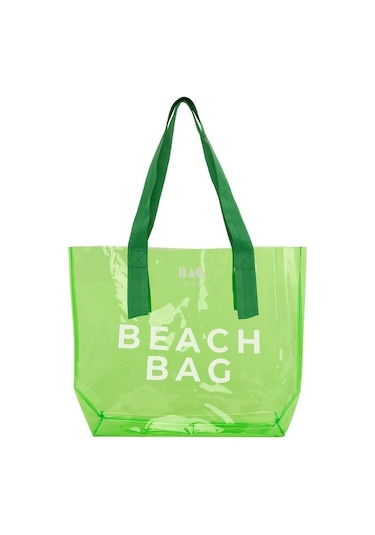 Bagmori Beach Bag Baskılı Şeffaf Plaj Çantası Yeşil