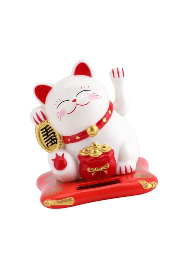 Shineyee Güneş Enerjili Otomatik Ellik Kedi Araba Süsü, Şans Ve Mutluluk Simgesi, Plastik Materyal, Beyaz Renk