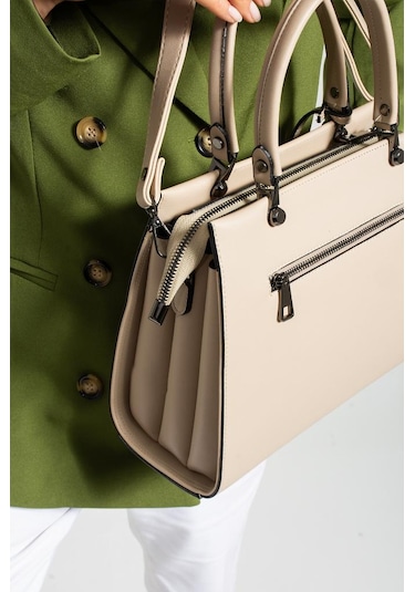 Kadın Omuz Çantası 30 25 Cm Kutu Model Çapraz Askılı Postacı Çanta Mega Çanta Business Kol Çantası Krem