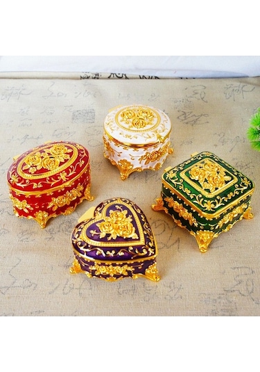 Fortunelane Yüksek Kaliteli Metal Sanayi Ev Dekorasyonu: Renkli Kaplama Kalp Yuvarlak Tasarım Gül Desenli, 8 7.5 5 Cm Saklama Kut