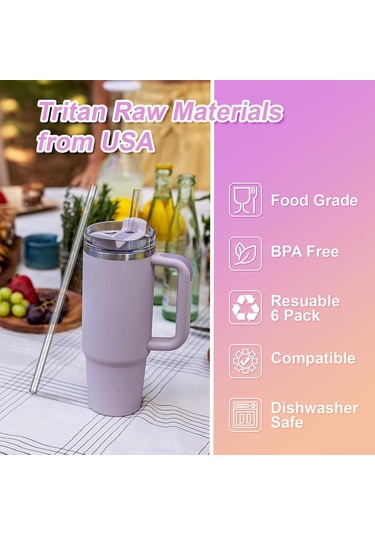 Xiyyadms 40 Uncla Kupa Uyumlu 6 Adet Şeffaf Yeniden Kullanılabilir Pipet, 2 Temizleme Fırçası İle, Çamaşır Makinesine Uygun, Çeşitli Markalara Uygun Değiştirme Pipetleri Şeffaf