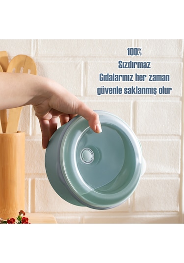 Porsima 5319 Kilitli Sızdırmaz Kapaklı Hava Tahliye Contalı Çok Amaçlı 3lü Yuvarlak Erzak Yiyecek Saklama Kabı Seti Mavi - 800-1300-2000ml Mavi