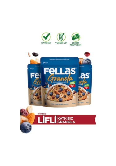 Fellas Granola - Yaban Mersini & Kuruyemiş 200 G - 3'lü Paket