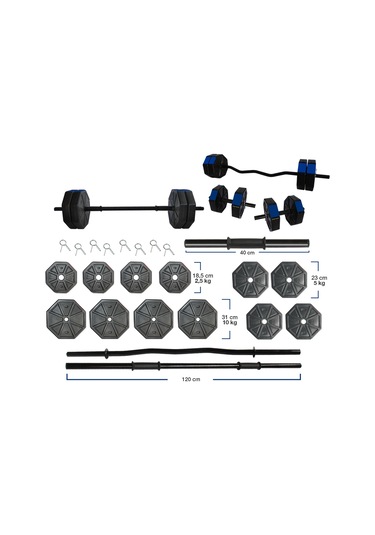 Tan Spor 70 KG Dambıl Halter Ağırlık Full Kısa + Düz + Z Bar Set Kırmızı Kapaklı