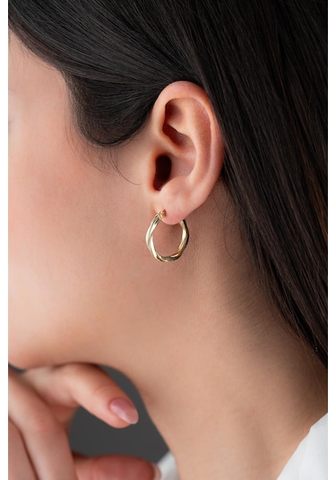 925 Ayar Gümüş 20 Mm Gold Kaplama Burgu Model Şarnel Küpe Gold