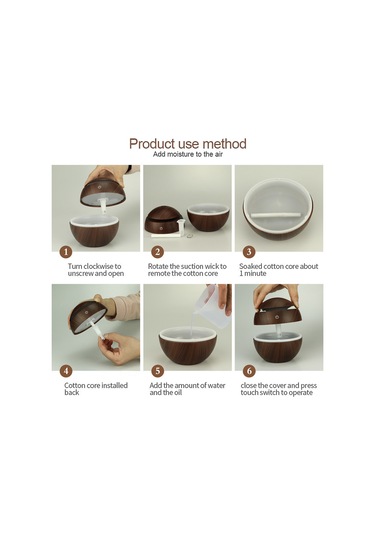 Samdoo Koyu Ahşap Desenli 130ml Usb Nemlendirici - Aromaterapi Makinesi 7 Renkli Led Ile - Ev Odası Ofis Kullanıma Uygun