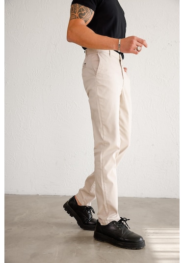 Braccas Erkek Armürlü Slim Fit Bej Pantolon Bej