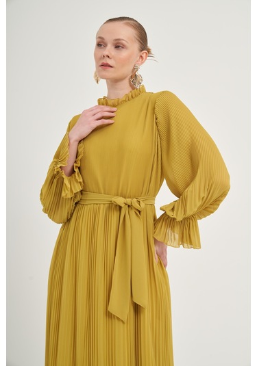 FTZ Women Ftz Plise Şifon Elbise Kivi 31019 Kivi Yeşil