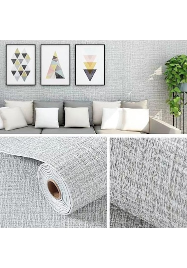 50x280 Cm 1,4m2 Keten Grisi Kendinden Yapışkanlı Duvar Kağıdı Dokulu Esnek Silinebilir