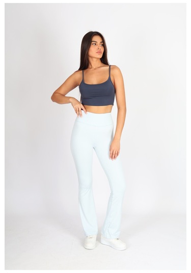 Soft&Basic Kadın Mavi İspanyol Paça Flare Yoga Tayt Pantalon Mavi