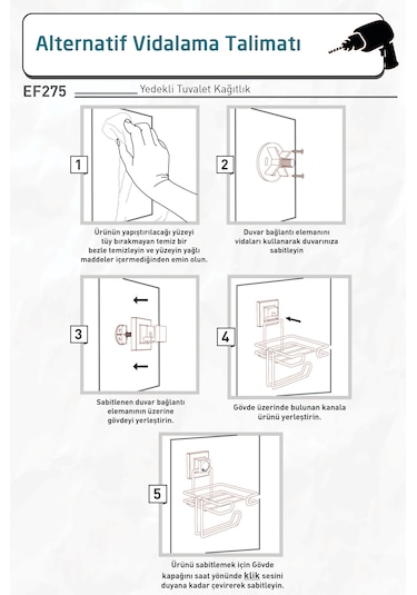 Teknotel Easyfıx Yapışkanlı Yedekli Tuvalet Kağıtlık Mat Siyah Ef