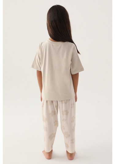 U.s. Polo Assn Lisanslı Floral Pattern Kız Çocuk Pijama Takımı Bej