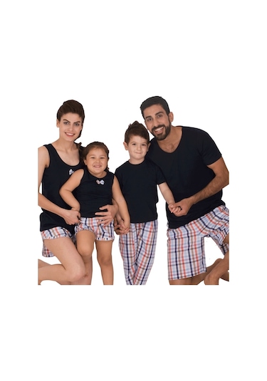 The Don Aile Lacivert Ekose Desenli Kız Çocuk Şort Takımı (9-14 Y