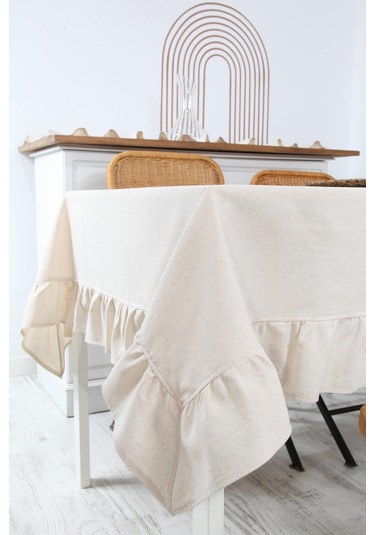 Naturel Fırfırlı Masa Örtüsü Vintage Krem