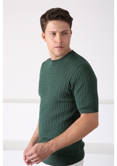 Ferraro Yeşil Bisiklet Yaka Erkek Pamuk Triko T-Shirt-Yeşil