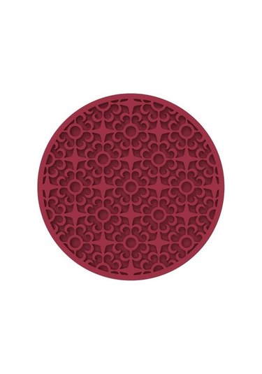Şarap Kırmızısı Desenli Silikon Bardak Altlığı Isı Yalıtımlı Yeniden Kullanılabilir Vintage Yuvarlak Soft Bardak Altlığı Kırmızı