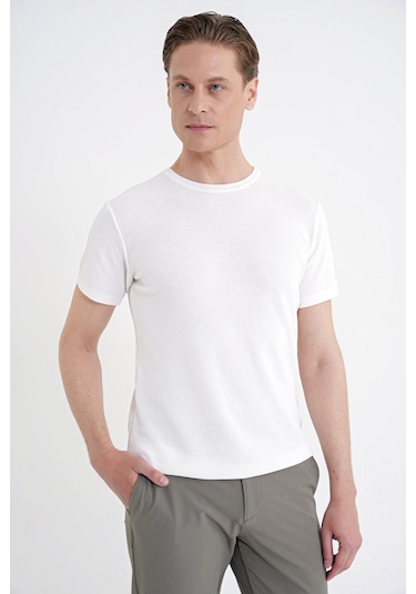 Efor Comfort Fit Rayon Karışımlı Ekru Bisiklet Yaka Tişört Ts 925
