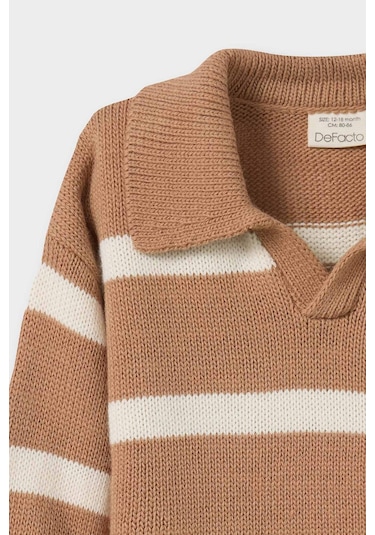 Defacto Erkek Bebek Polo Yaka Çizgili Kazak C8879a525auer105 Ekru