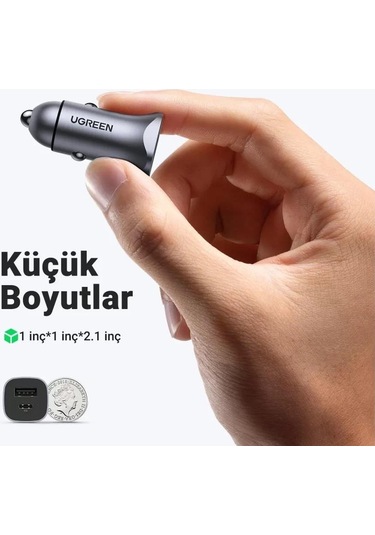 Ugreen 30w Qc Pd Alüminyum Araç Çakmaklık Şarj Cihazı 1xusb-c, 1xusb-a, Gri, 40858