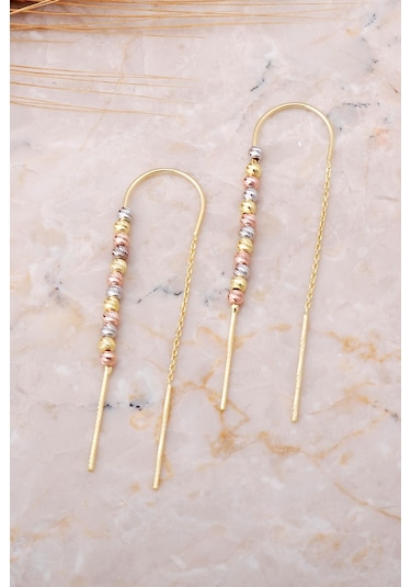 Dorissa Altın Yaldızlı Gümüş Zincir Küpe 5760