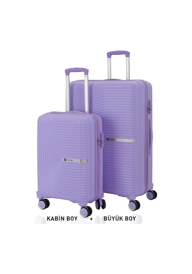 Mçs Bavul Büyük Ve Kabin 2li Set Kırılmaz Silikon Valiz V374 Lila Lila