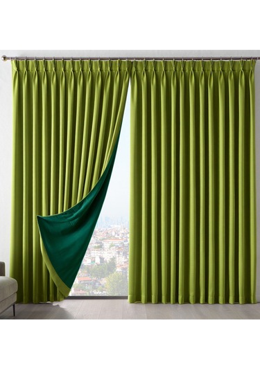 Dauble Blackut Karartma Perde Tek Kanat 1x2 Amerikan Pileli Fon Perde Askeri Yeşil