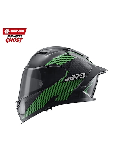 Scoyco FF871 Ghost Güneş Vizörlü Kapalı Kask Parlak Siyah - Yeşil